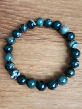 Green Rhodonite Beads Bracelet, Stretch, Hand Crafted